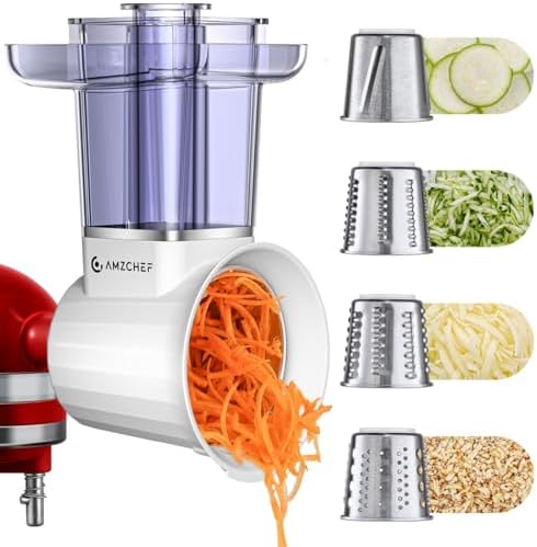 Slicer & Shredder Attachment for Kitchen Aid Stand Mixers, with 2.8IN Large Feed Chute, Oversized Cheese Grater Accessories with 4 Food Grade Blades, 304 Stainsless Steel, Dishwasher Safe - Thumbnail 2