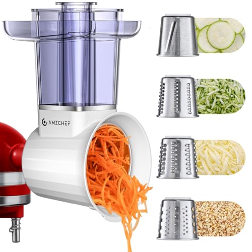 Image of Slicer & Shredder Attachment for Kitchen Aid Stand Mixers, with 2.8IN Large Feed Chute, Oversized Cheese Grater Accessories with 4 Food Grade Blades, 304 Stainsless Steel, Dishwasher Safe