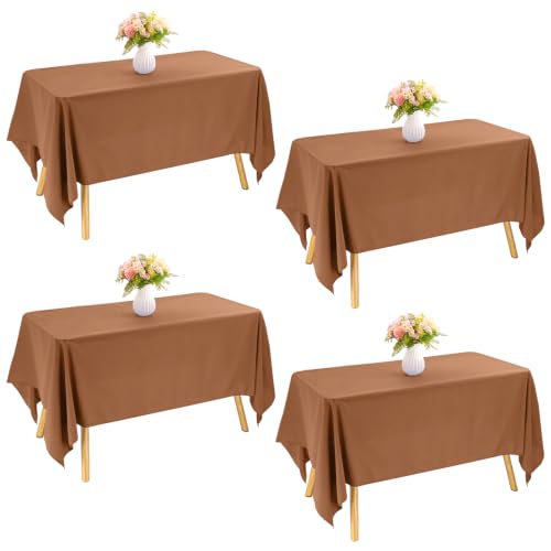 Image of 4 Pack Rectangle Tablecloth for 6 Foot Tables Washable Polyester Table Cover for Wedding Dining Table Parties Banquet (4, Brown, 60inch x 102inch)