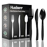 Plastikbesteck Set 90 Stück,30 Plastikgabeln,Messer und PlastikLöffel,Wiederverwendbar PlastikBesteck Schwarz und Robustem Bestecksets für Geburtstagsfeier Grillparty Hochzeit ect (Stil 2)