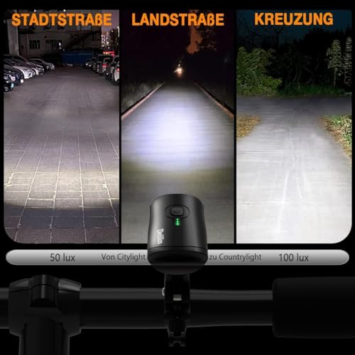 Deilin Fahrradlicht Set, bis zu 70 Lux LED Fahrradbeleuchtung USB Aufladbar Fahrradlampe, IPX5...