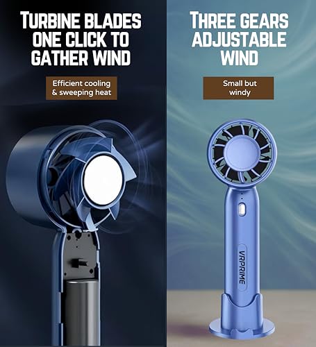 Image of VR PRIME Portable Hand Fan Rechargeable | Mini USB 1000Mah Battery Fan for Summer | Small Fan for Face, Home, Office & Travel (Blue)