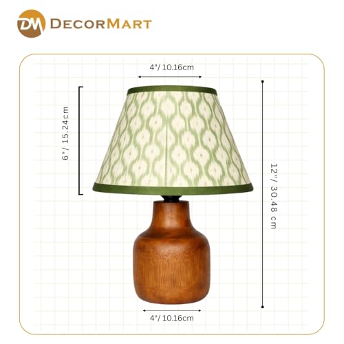 Image of The Decor Mart Printed Shade Table Lamp with Wooden Base|Sleek Decor Decorative Beside Light for Desk,Bedroom, Living Room, Home Office and Hotel(20x20x30 cm) (Green)
