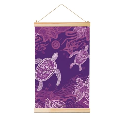 Poster tortue de mer violette en bois pour remplacer un cadre lourd et décorer le salon