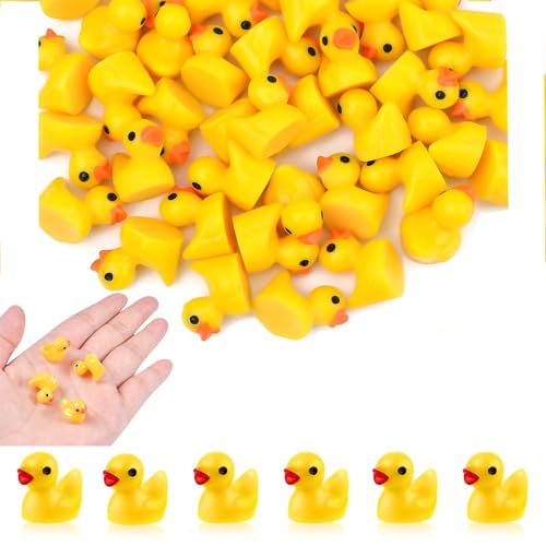 Mini Patos de Resina,100 Piezas Patitos Pequeño Pato Miniatura de Resina Amarillo Patos Juguetes De Bañera para Paisaje DIY,Manualidades,Casas de Muñecas y Decoración de Plantas en Macetas