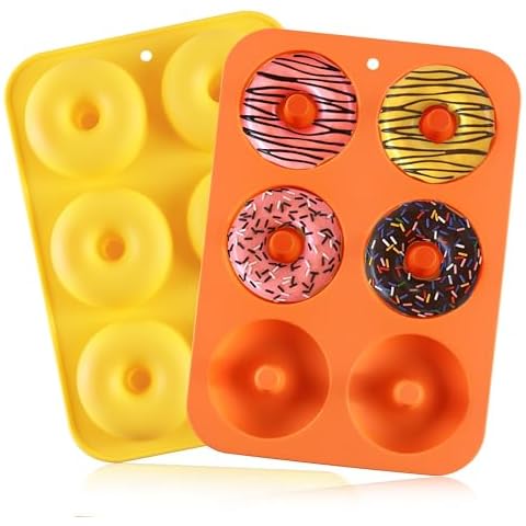 HAMMER IRON ALLEY 2PCS Donut Pan, HIA Silicone Donut Molds for Baking, Non-Stick Doughnut Pan for 6 Doughnuts, Heat Resistant, Dishwasher Microwave Safe (Orange+Yellow, Set of 2) Cover