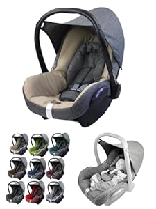 BambiniWelt Ersatzbezug Babyschale – 6-teiliges Set kompatibel -Maxi-Cosi Cabrio Fix, inkl. Sitzbezug, Gurtpolster, Sonnenverdeck & Kopfstütze, gepolstert, Farbe: meliert grau/beige