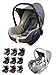 BambiniWelt Ersatzbezug Babyschale – 6-teiliges Set kompatibel -Maxi-Cosi Cabrio Fix, inkl. Sitzbezug, Gurtpolster, Sonnenverdeck & Kopfstütze, gepolstert, Farbe: meliert grau/beige