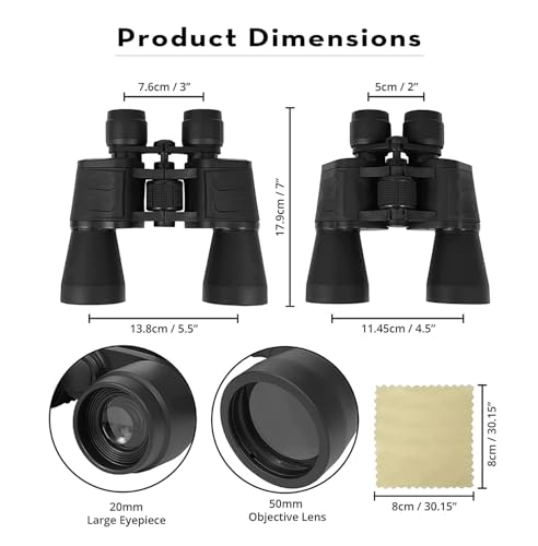 Image of Binoculars for Long Distance 20x50 Zoom | Ultra HD 2000 Meter Range | BAK4 Prism FMC Lens | Waterproof Wide View for Traveling, Bird Watching, Wildlife, Safari, Astronomy, Night Sky, Moon Viewing