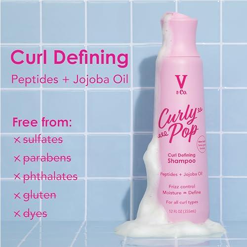 Image of V&CO. Curly Pop Curl Defining Shampoo - Sulfate Free & Paraben Free Moisturizing Hair Care with Peptides, Amino Acids & Jojoba Oil for Hydration, Frizz Control & Healthy Curls - 12 fl oz, (Pack of 2)