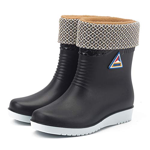Vrouw Regen Laarzen Mid-Kalf Outdoor Laarzen Waterdicht en Warm Bestand Hunter Laarzen Hoge Wedge Inner Wig Laarzen - Image 3