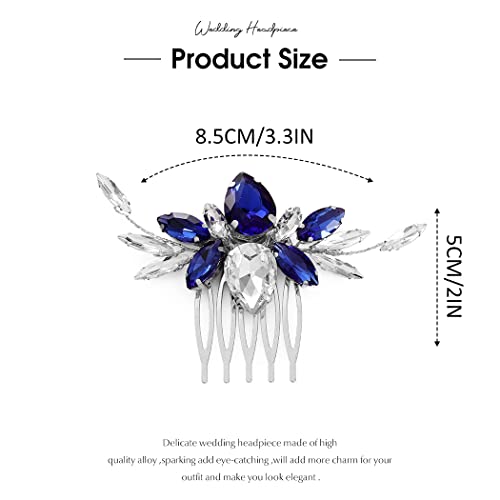 Latious Crystal Wedding Bride Hair Comb Silver Rhinestone Bridal Hair Side Clip Gem Hair Piece Blue Hair Accessories For Women And Girls #TOP3