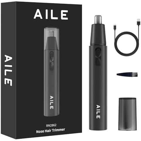 AILE Nose and Ear Hair Trimmer for Men - 12000 RPM - USB Rechargeable - Professional Painless - Eyebrow Hair Clipper - 360 Roating Dual-Blades - Waterproof Nose Clippers for Easy Cleansing (Black) Cover