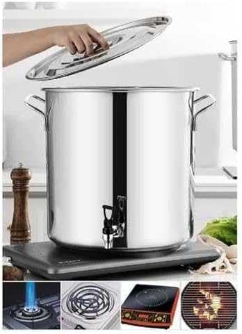Olla sopera de acero inoxidable con grifo - Olla sopera redonda con asas suaves al tacto, fondo de composite, capacidad de 5 a 90 l, ideal para cocinar y servir