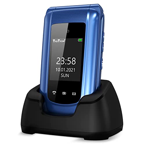 SAIET VANTO Telefono Cellulare Per Anziani A Conchiglia - Tasti Grandi Retroilluminati, SOS, Base Di Ricarica E Bluetooth, Blu