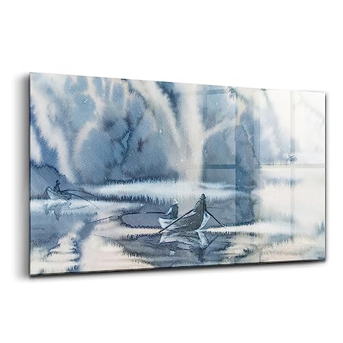 Verre d'art moderne Wallfluent 100x50cm tableau haut de gamme pêcheur