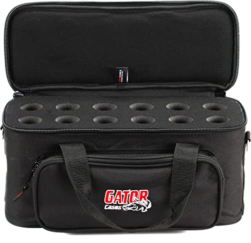 Gator Cases Padded Microphone Carry Bag with Foam Drops for Up to (12) Wired Microphones (GM-12B)