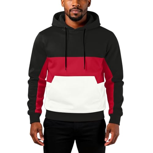 Ymosrh Men's Casual Hoodies, Long Sleeve Color Block Hooded Sweatshirt Athletic Workout Hoodies Pullover, M-3XL