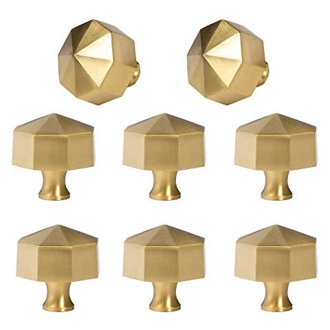 RZDEAL Solid Brass Knobs Beautiful Brushed Gold Kitchen Cabinet Knobs Contemporary Euro Style Dresser Drawer Knob Handles (8Pack Diameter:0.94"(24mm)) Cover