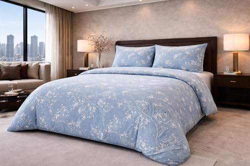 Image of Skyla Bedsheet for Double Bed| King Size 400 TC Cotton| 108 * 108 Inch Bedsheet|King Size Bedsheet with 2 Pillow Covers(Snow Flakes)