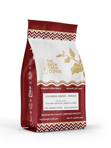 The Brew Crew Coffee Beans Colombia Jardin Decaf Coffee Beans 250g | Single Origin | 100% Arabica | Premium Valve-Sealed Packaging for Freshness | Dark Chocolate Caramel & Citrus Notes