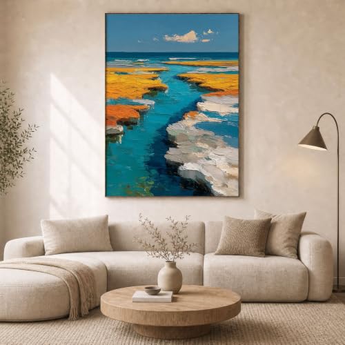 Texture épaisse tableau paysage marin abstrait haut de gamme sans cadre