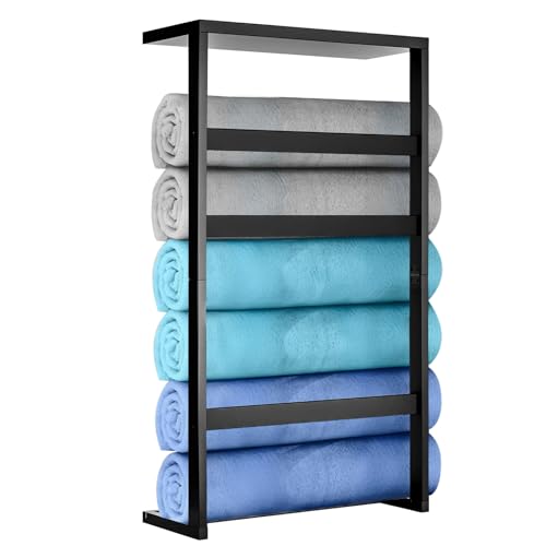 4-Tier Bamboo Blanket Holder Wall Mount - Space-Saving Blanket Wall Rack,Towel & Quilt Holder for Bedroom, Living Room, or Bathroom - Easy Assembly Home Decor