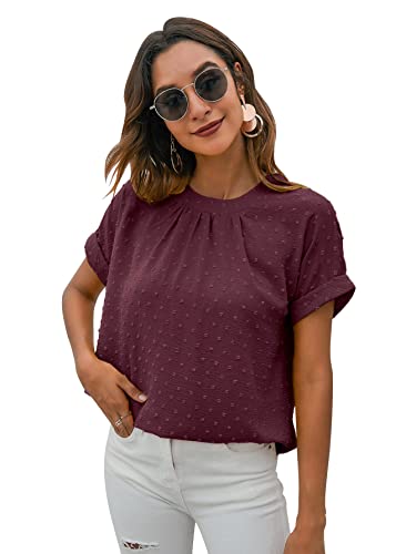 Milumia Polka Dots Blouses for Women Casual Crewneck Short Sleeve Work Office Shirt Top