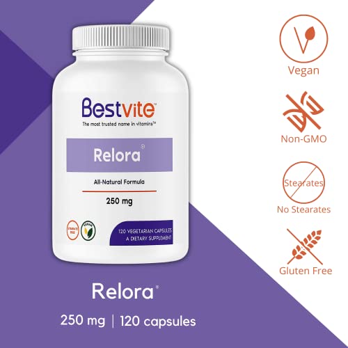 Relora 250Mg (120 Vegetarian Capsules) - Clinically Researched -No Fillers - No Stearates - No Flow Agents - Vegan - Non Gmo - Gluten Free #TOP2