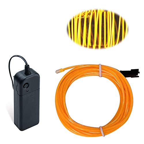 Image of MaxLax EL Wire Yellow, 16.4ft /5m Portable Battery Pack Neon Light Strip 360 Cuttable Glowing Rope Lights for Parties, Halloween, DIY Decoration