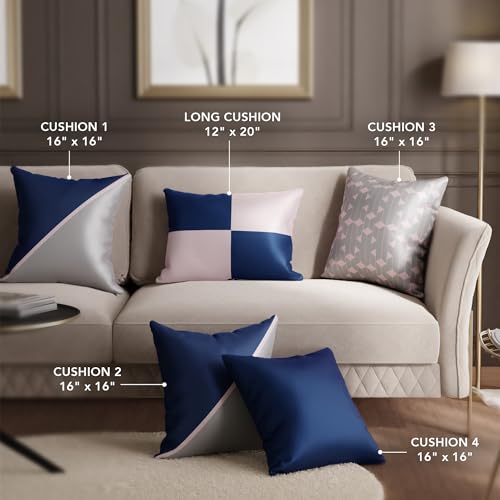 Image of Stoa Paris Cushion Covers for Home, Digital Printed Pillow Covers Set of 5, Throw Cushion Covers for Bed, Sofa, Home Decor - Mystique Blue, Blushing Pink, Harbour Mist Grey
