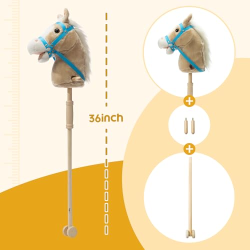 image for HollyHOME Stick Horse Plush Handcrafted Hobby Horse on a Stick with Wo