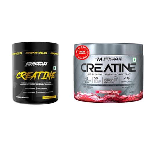 Image of Bigmuscles Nutrition Creatine 155g, 50 Servings, Mango Martini, Micronized for Muscle Repair & Performance | Bigmuscles Creatine 155g, 50 Servings, Watermelon Slush, Powder