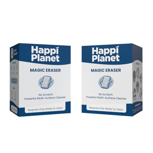 Image of Happi Planet Magic Eraser | Pack of 8 | No Scratch Multi-Surface Cleaning Sponge | Removes 100+ Tough Stains | Just Add Water | Walls, Kitchen, Bathroom, Shoes & Switch Boards