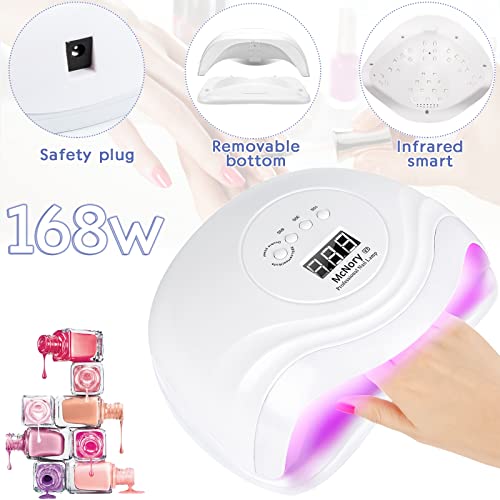 McNory Lampada Unghie LED UV Professionale,168W Fornetto Unghie Può Curare Rapidamente,Sensore Di Avvio Automatico,Timers da 10s/30s/60s/90s,LCD Display Lampada per unghie per Gel Nail Polish Light