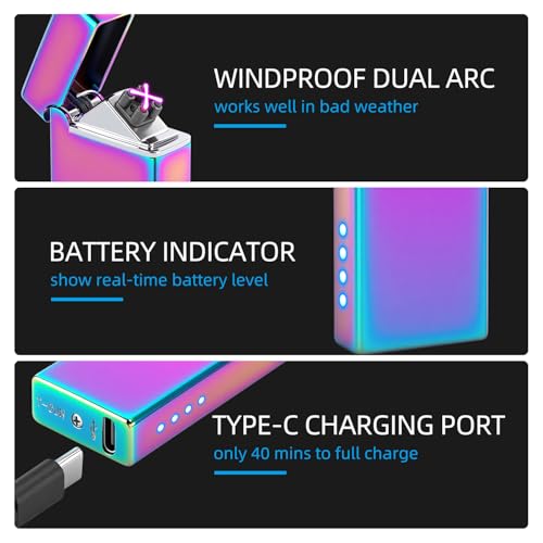 LcFun Dual Arc USB Rechargeable Pocket Lighter (Multichrome) — view 3