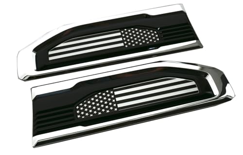 Image of Pair Set Turbo Diesel Emblems Side Vent Logo Compatible with 2020-2025 Sierra 1500 Dura-max Turbo Diesel Badge Kit 86532091 (Flag-Chrome White)