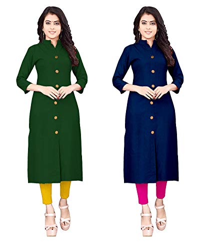 Image of NATEK Women's Cotton Straight Plain Kurtis Combo Pack of 2