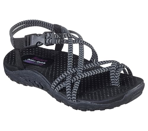 Skechers Women's REGGAE - PERFECT DUO sporty outdoor sandal, Black/Gray 9 M