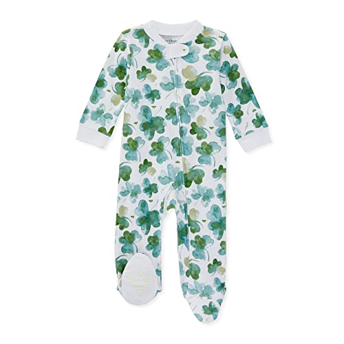 Image of Burt's Bees Baby Baby Boys' Sleep and Play Pajamas, 100% Organic Cotton One-Piece Romper Jumpsuit Zip Front Pjs, Cutest Clover, 3 Months