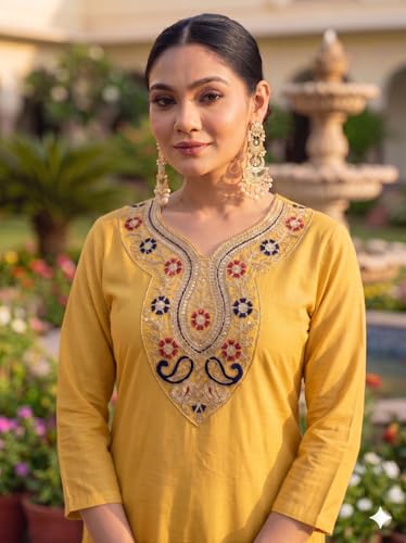 Image of Women Festive Kurta Pant Ensemble with Badhani Embroidered Dupatta Ethnic Set