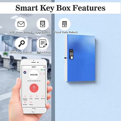 Wehere Key Lock Box Wall Mount(192 Keys), Otp Share Half-Remote Unlock Smart Key Cabinet, Large Security Storage Lockbox Bluetooth/Fixed Code Unlock, Key Management For Valets,Realtors,Office,Hotel #TOP3