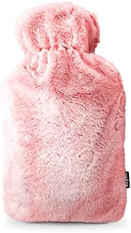 Keplin Large Hot Water Bottle Luxury Soft Cover 2 Litre, Cream | Thermal Rubber Bottle Covered with Premium Faux Fur | Ideal for Hot and Cold Compress, Hand & Feet Warmer, Muscle Pain Relief