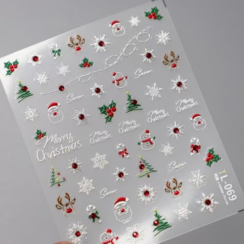 Image of 5D Embossed Christmas Nail Art Stickers for Nails Art Santa Claus Snowflake Nail Decals Xmas Winter Self Adhesive Rhinestone with Design for Women Manicure Supplies Decorations Accessories
