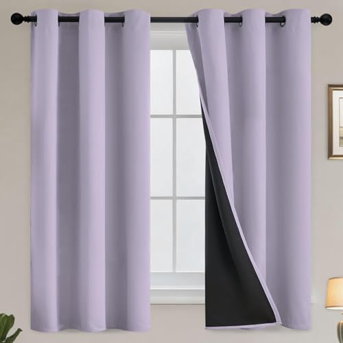 100% Blackout Window Curtain Panels for Bedroom, Heat and Full Light Blocking Drapes with Black Liner for Nursery, Thermal Insulated Solid Grommet...
