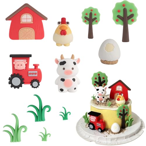 Farm Animal Cake Toppers - Farm Birthday Decorations Themed Topper, Tractor Barn Cow Party, for Kids Birthday Party Decorations, Cute and Colorful Design, Suitable for Boys and Girls