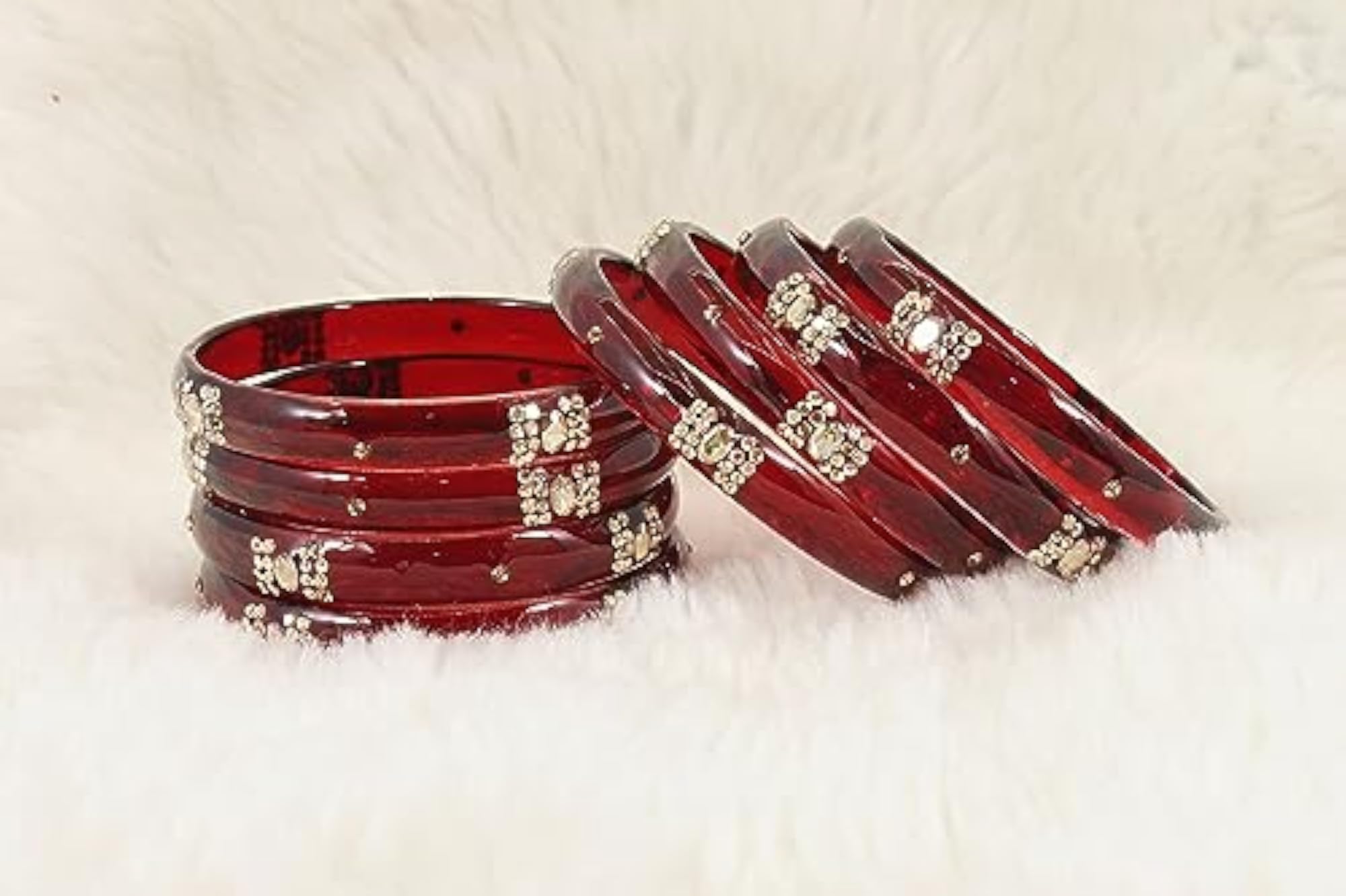 Zircon Gemstone Studded Glass Bangles Set For Women
