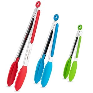 Kitchen Tongs Set of 3, Cooking Tongs with Silicone Tips, Non-Stick Non-Scratch Heat Resistant Tongs for Grilling Cooking BBQ Salad Serving (Multicolor, 7/9/12 Inch)