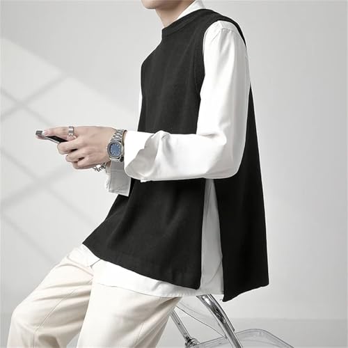 Men's Sweater Vest Casual Side High Slit Round Neck Sleeveless Knitted Pullovers Waistcoat3