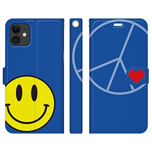 ブレインズ iPhone 11 Pro Max 手帳型 ケース カバー PEACE & SMILE E スマイリー スマイリーフェイス スマイル スマイルマーク ニコちゃん かわいい グッズ 雑貨 折りたたみ カード入れ ポケット 11promax iph